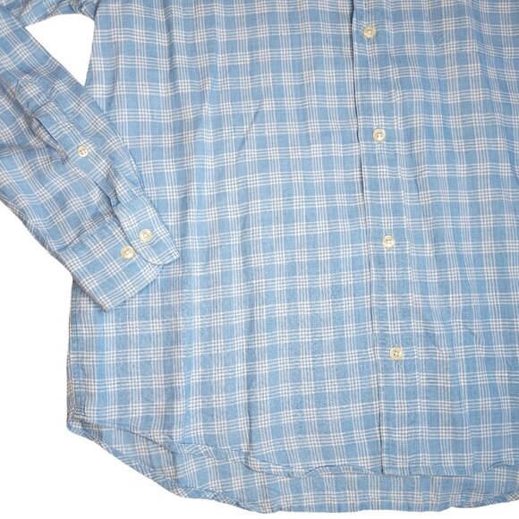 2 Henry Cottons Men's Linen Plaid Dress Shirts Sz Small Tall Blue Orange Easter - Picture 7 of 16